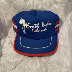 80s South Padre Island 3 Three Stripe Side Stripes Snapback Vintage Trucker Hat